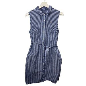 Tommy Hilfiger Shirt Dress Sz 10 Women Blue White Sleeveless Belt Striped Preppy